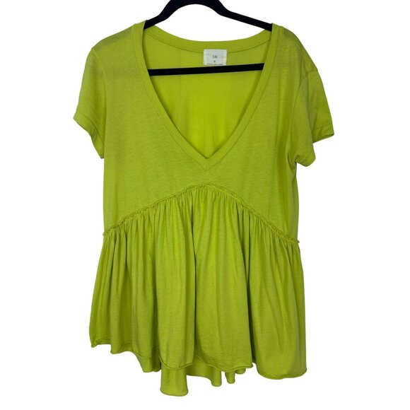 T.La Babydoll Tunic Tee Top V Neck Flowy Women's Size S Lime Green Short Sleeve - Picture 1 of 6